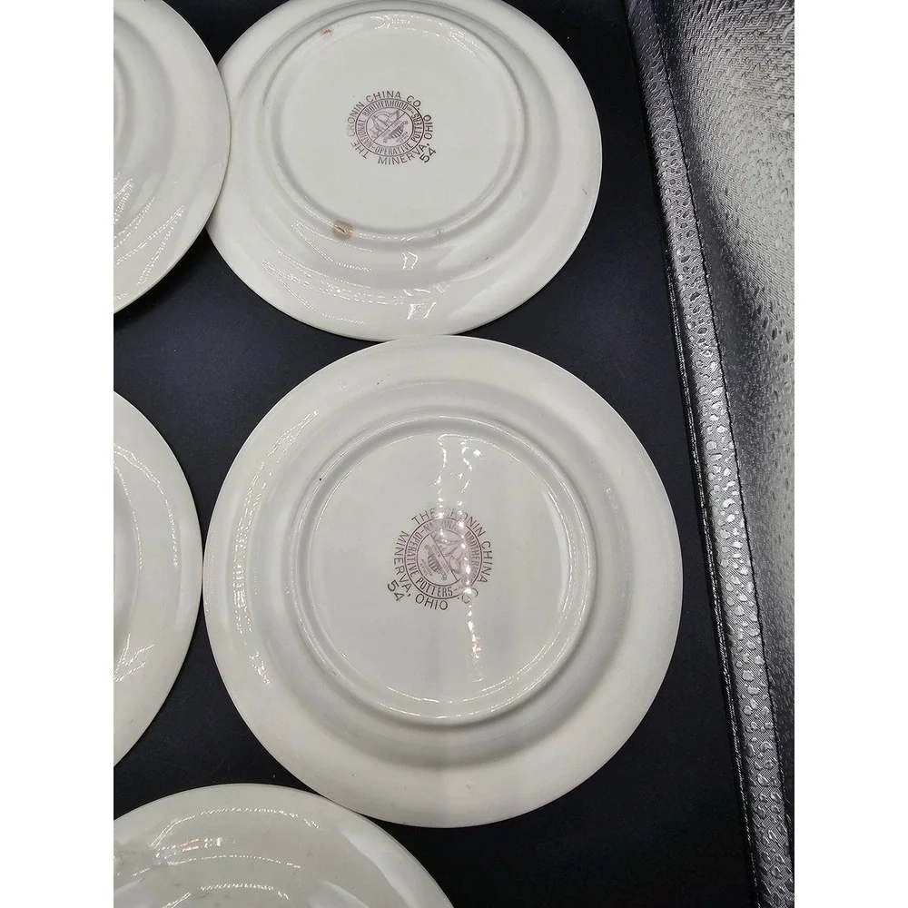 Vintage Cronin China Hibiscus Dessert Plates Set of 8 Red Yellow Floral 6.25in